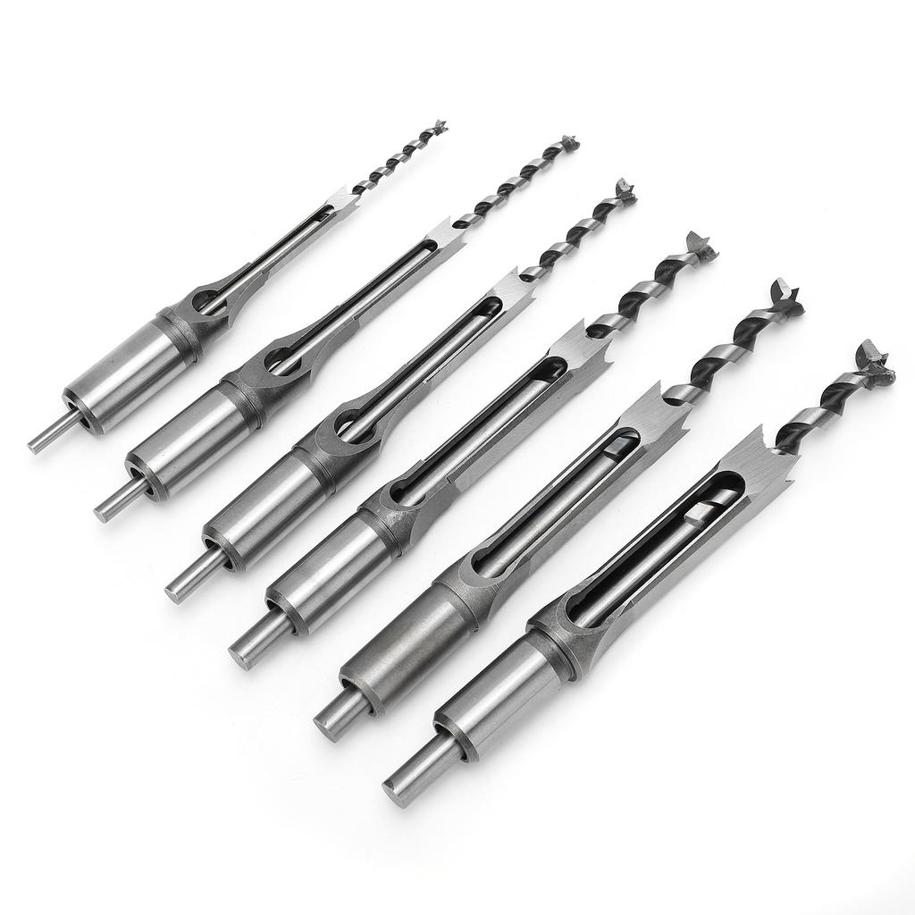 6Pcs SquaRe Hole Saw Auger Drill Bit Mortising Chisel Woodworking Tool