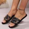 2024 Summer New Women's Metal Decoration Casual and Comfortable Slippers Outdoor Non-Slip Flat Bottom Open-Toe Beach Shoes