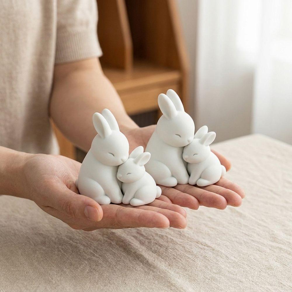 3D Printed Mother and Child Bunny Figurine Fade-Resistant Cuddling Bunny Statue  Home Desk Decor
