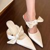 Fashion Silk Pointed Bow Thin High-heeled Shoes for Women Spring and Summer 2025 Casual and Fashion Slippers Ladies Designer Sandals