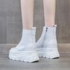Мода 2025 Женские белые ботильоны Увеличивающие рост Толстая подошва Зимняя уличная обувь для отдыха для девочек Весенне-осенние мотоциклетные ботильоны