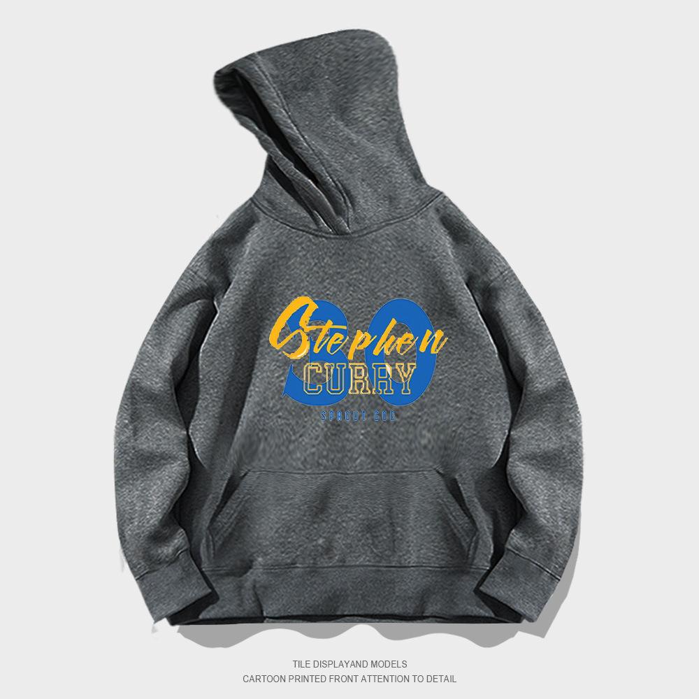 Autumn hooded sweater pullover European and American trend loose long-sleeved basketball casual printing yellow and blue No. 30 jacket