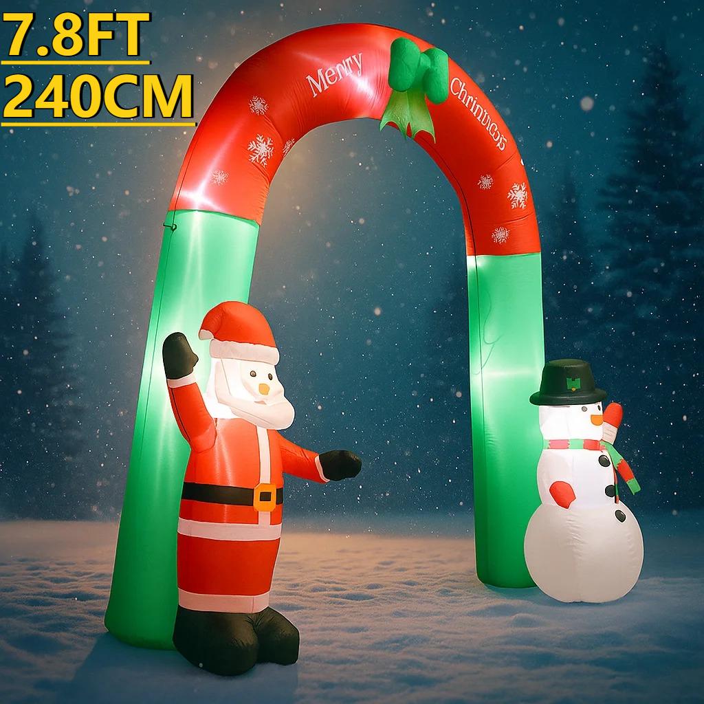 7.8FT Christmas Holiday Inflatable Archway Decoration Santa Snowman Yard Decor Toy Xmas Home Decoration Ornaments Supplies Gifts