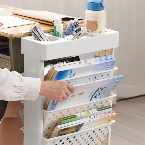 5-Tier Mobile Bookshelf with Wheels Rolling Bookshelves Cart Book Document Cart Home Office Storage