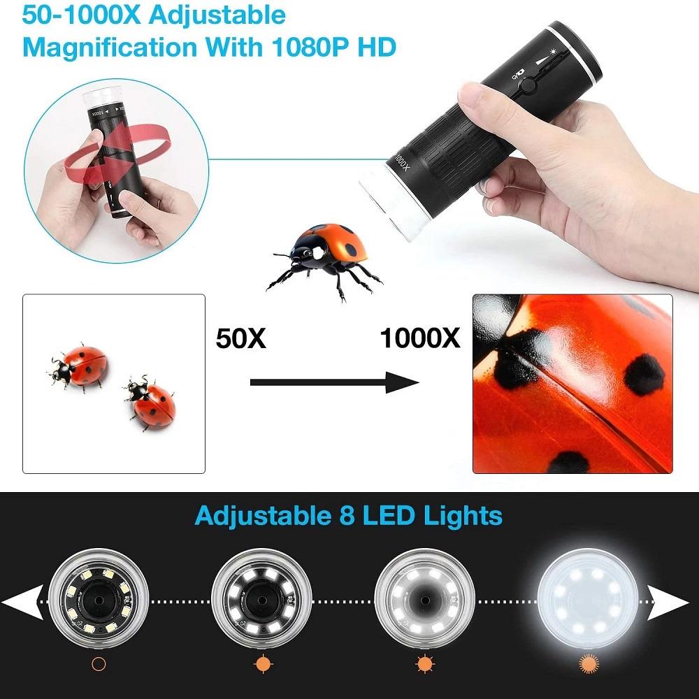 3 в 1 HD 1000X Цифровой микроскоп Светодиодный USB WiFi Микроскоп Камера для микроскопа мобильного телефона со штативом для смартфона Инструменты для проверки печатных плат