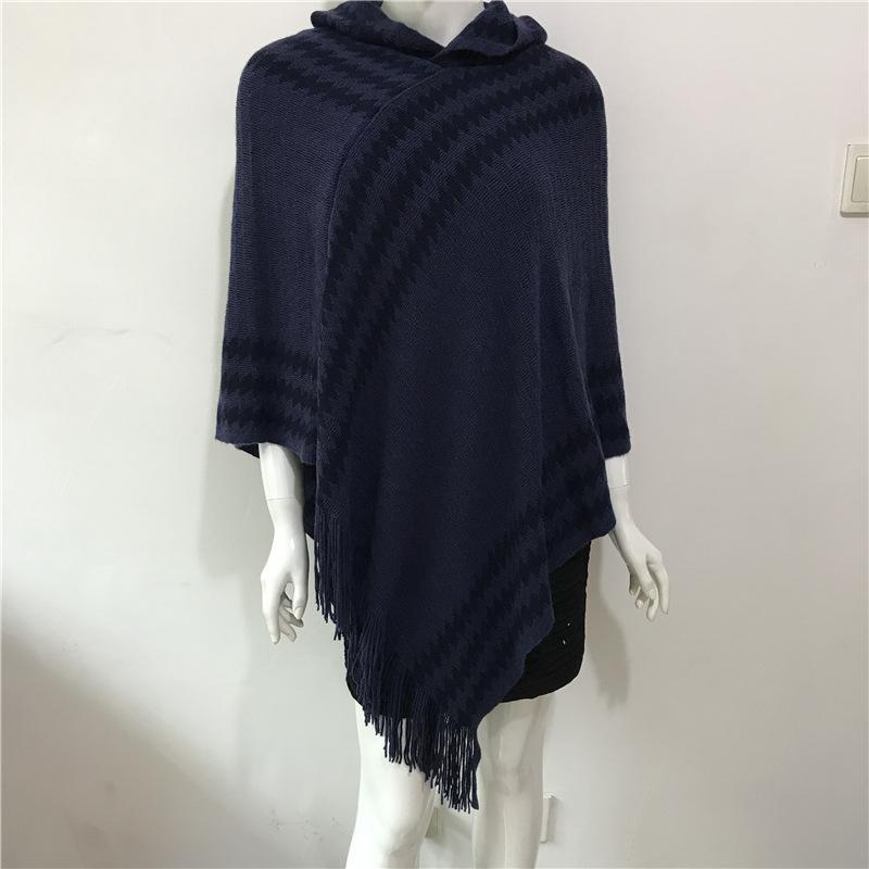 DX~~ осенне-зимний новый вязаный кашемировый плащ из тонкой шерсти, шаль с капюшоном, черно-белая шаль с геометрическим рисунком, соответствующая цвету