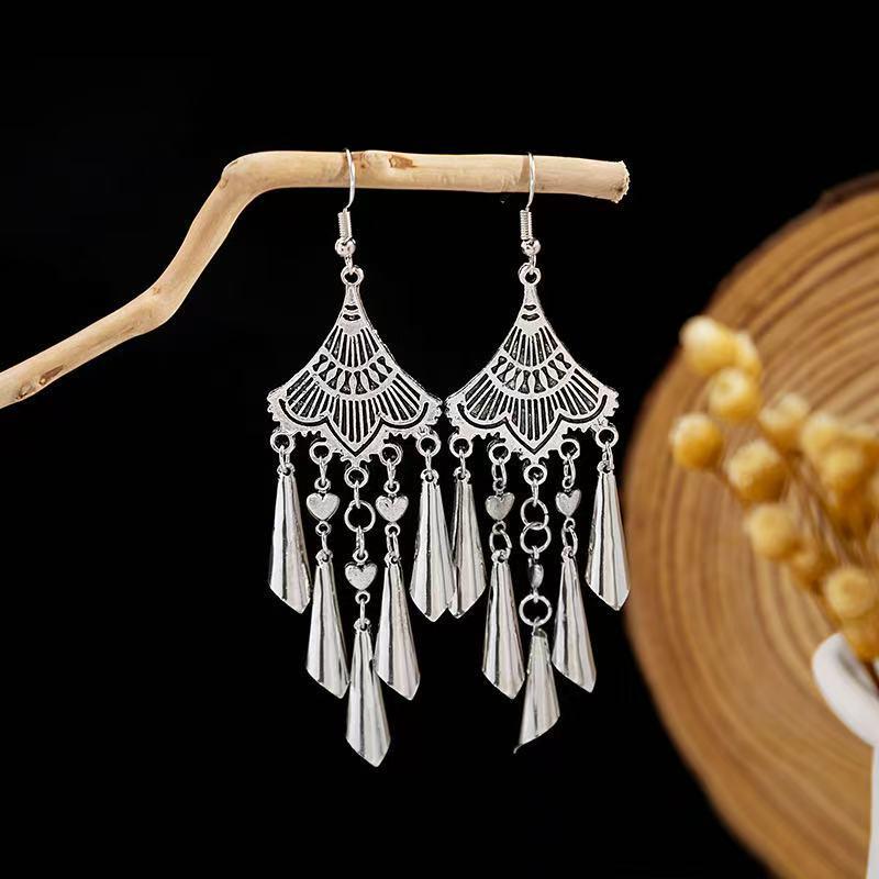 Серьги-кисточки в китайском дворцовом стиле в стиле ретро: Этнические тибетские серебряные украшения Ханфу