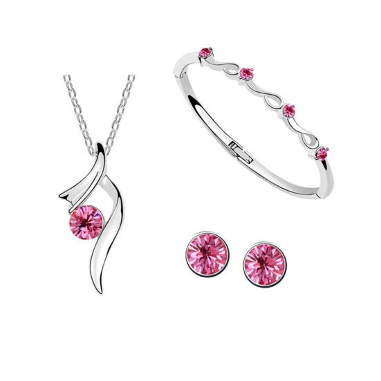 Свадебный комплект украшений Посеребренный горный хрусталь Инкрустация Ожерелье Серьги Браслет