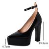 Glossy Patent Leather Pumps Women Super High Heels Thick Sole Platform Shoes Woman Pointed Toe Ankle Buckle Party Wedding Pump
