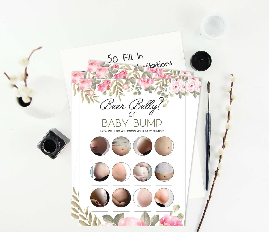 Inkdotpot Игры «Бэби Бумп» или «Пивной живот» Товары для вечеринок Карточки с заданиями Идеи игр для детского душа Игры для детского душа, нейтральные по полу, мальчик или девочка