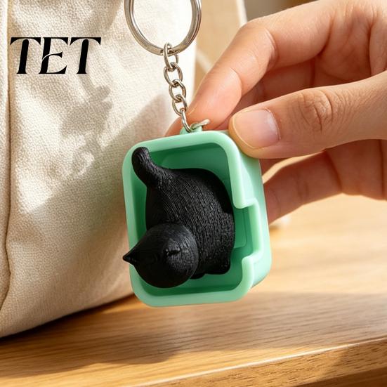 3D Printed Cat Ornaments Clicky Keychain, Interactive Pooping Litter Box Fidget Toy, Mini Cute Animal Keychains Backpack Pendant with Metal