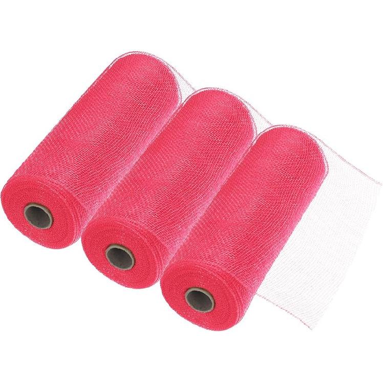 MECCANIXITY 3pcs 10 Inch Poly Burlap Mesh for Wreath, Decorative Mesh Fabric Ribbon 10 Yard for Fall Easter Christmas Flower Bow, Dark Green