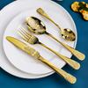 Gold Cutlery Set Vintage Tableware Set Stainless Steel Flatware Knife Fork Spoon Luxury Western Silverware Dinnerware Set
