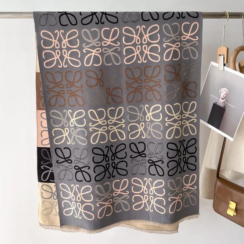 2024 Новый осенне-зимний женский теплый цветочный шарф с геометрическим узором, клетчатый двухсторонний жаккардовый шарф с имитацией кашемира