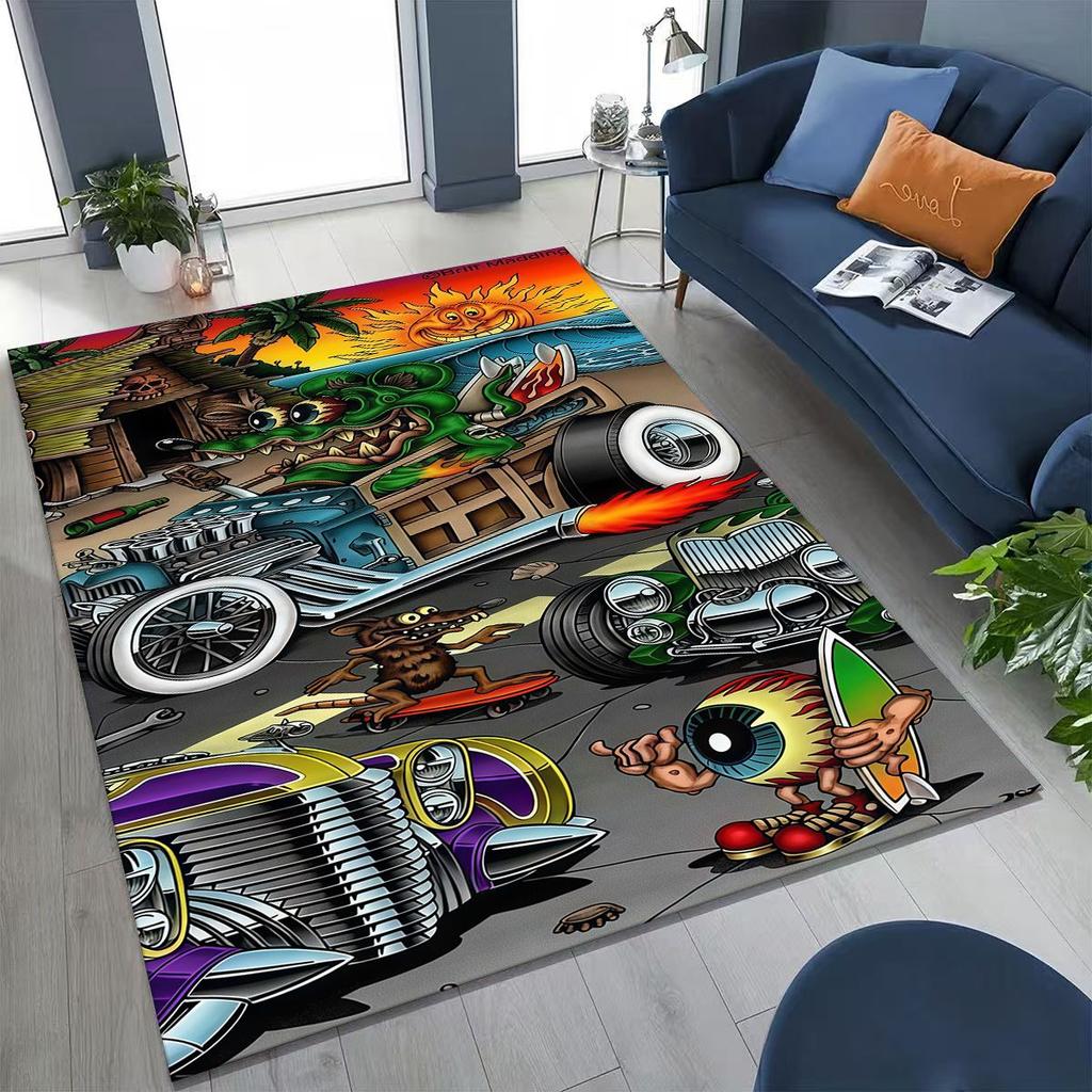 3D Бунтарский RAT FINK Автомобили Знак Мультяшный Ковер для Спальни Гостиной Дивана Дома Декор Приветственный Коврик, Большой Детский Игровой Нескользящий Напольный Коврик