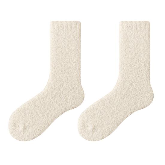 1 Pair Women Winter Socks Thickened Coral Fleece Mid-tube High Elasticity Wrapping Anti-slip Floor Socks Comfort Warmth Sleeping Socks
