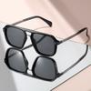Retro-Style Simple Double-Beam Flat-Top Flat Mirror Metal Temple Versatile Decorative Sunglasses For Daily Wear