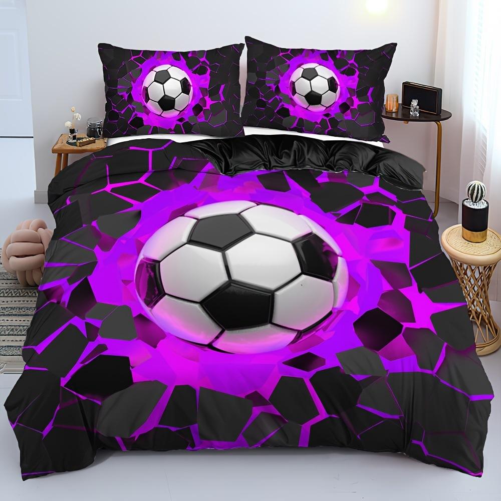 Football Black Microfiber Double Duvet Cover Sets 2 PCS,Boy Quilt Cover Bed Sets Bed Covers with Pillowcases with Zipper Closure