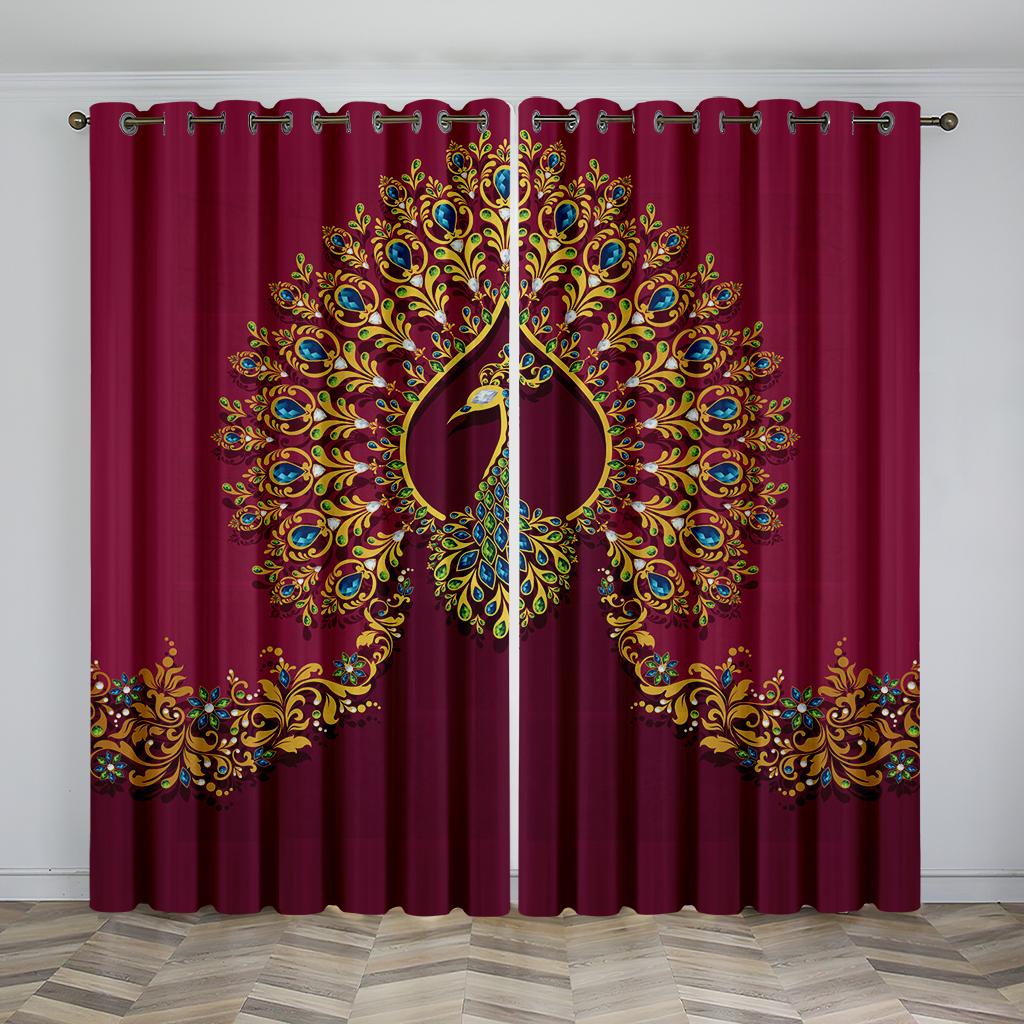 Красивые солнцезащитные шторы с 3D принтом в виде павлина с металлическими люверсами для кухни, гостиной, спальни, офиса 2 шт.