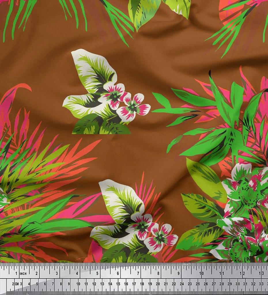 Soimoi Хлопчатобумажный батист с листьями и цветочным принтом лилии, метр швейной ткани, 42 дюйма