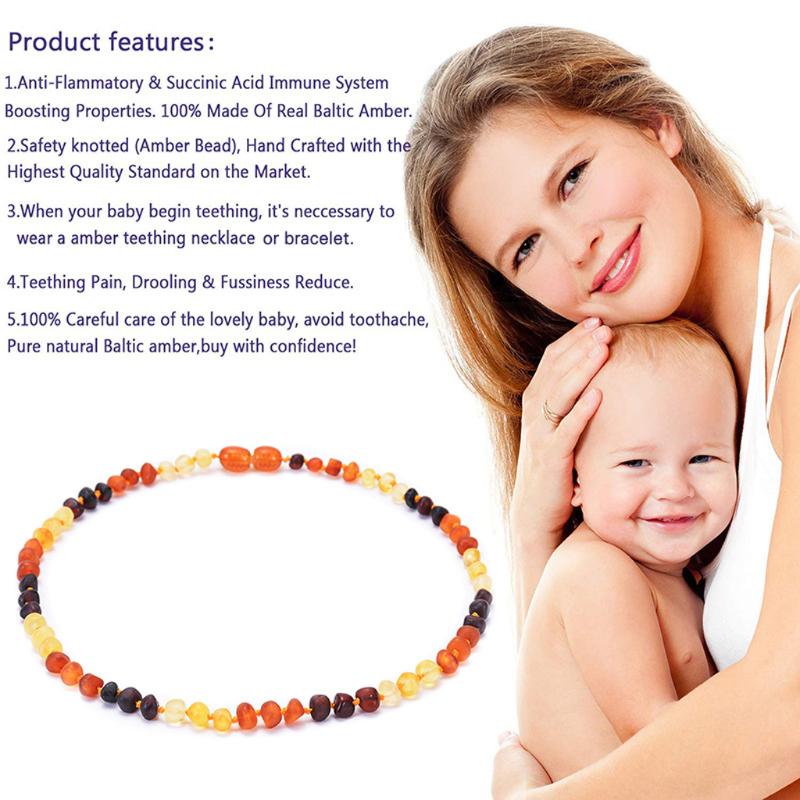Ожерелье из Балтийского Янтаря Настоящее для Сырого Неполированного Янтаря Ожерелье для Прорезывания Зубов Детские Бусины Украшения Подвески Подарок для Мальчиков G