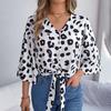 Ayollar Leopard Print V-boʻyin Uzun Qisma Bluzka Bahor Kuz Moda Temperament Koʻylak