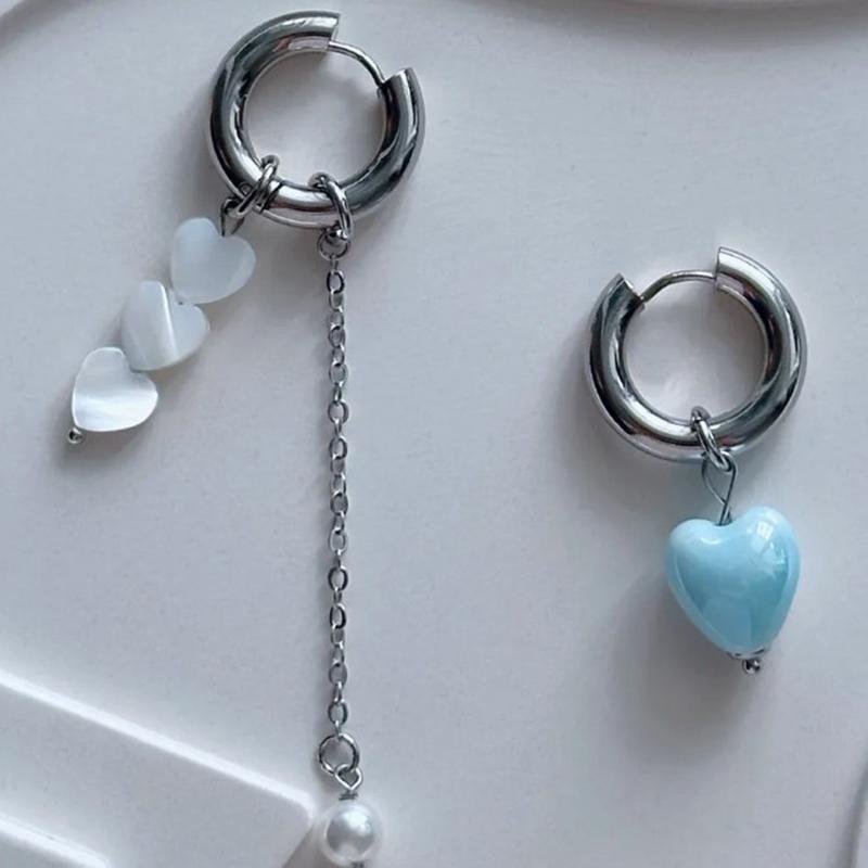 Retro Trendy Geometric Irregular Stereo Heart-Shaped Earrings for Women Asymmetrical Imitation Pearl Earrings Punk Jewelry