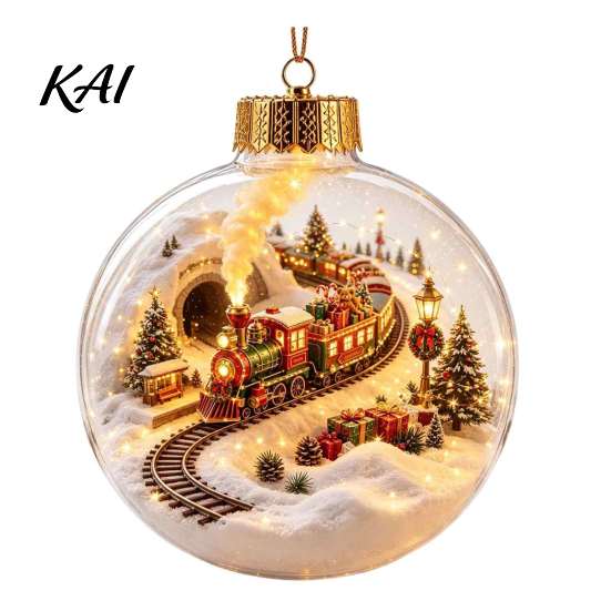 Window Display Festive Supplies Glowing Christmas Story Ornament, Light-Up 3D Hanging Ball with Warm LED, Mini Holiday Wall Decor Scene Clear