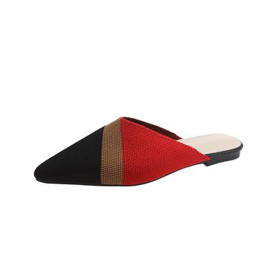 Летние остроносые новые однотонные вязаные большие полутапочки женские модные легкие удобные простые туфли на плоской подошве для женщин