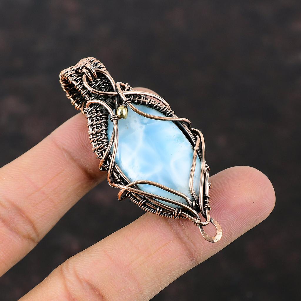 Larimar Pendant Copper Wire Wrapped Pendant Gemstone Pendant Copper Wire Jewelry Pendant For Women Handmade Larimar Jewelry Engagement Gift