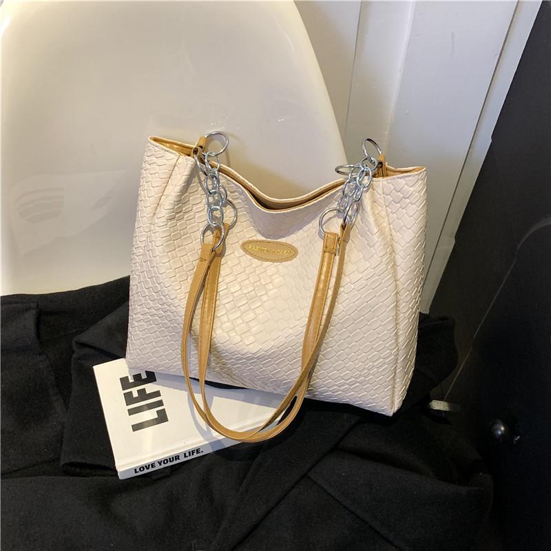 Большая вместительная сумка женская 2024 новая простая и модная сумка через плечо текстурированная тканая повседневная классическая сумка-тоут для поездок на работу