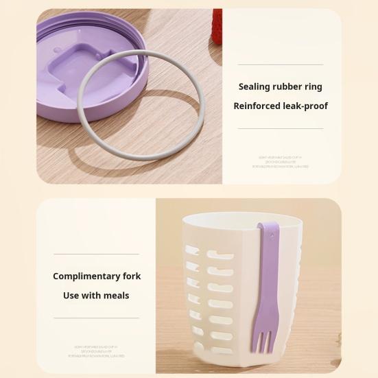 Коробка для салата для пикника, 650 мл, фруктовая чашка с вилкой, двухслойная, быстроосушенная, герметичная, компактная, герметичная, контейнеры для хранения продуктов для путешествий, пикника, кемпинга