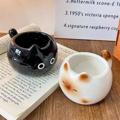 Милая керамическая кружка с кошкой, кофейная кружка с черным котом с ручкой, изолированные кофейные чашки, 3D фарфоровая чайная чашка, подарок на день рождения для любителей кошек