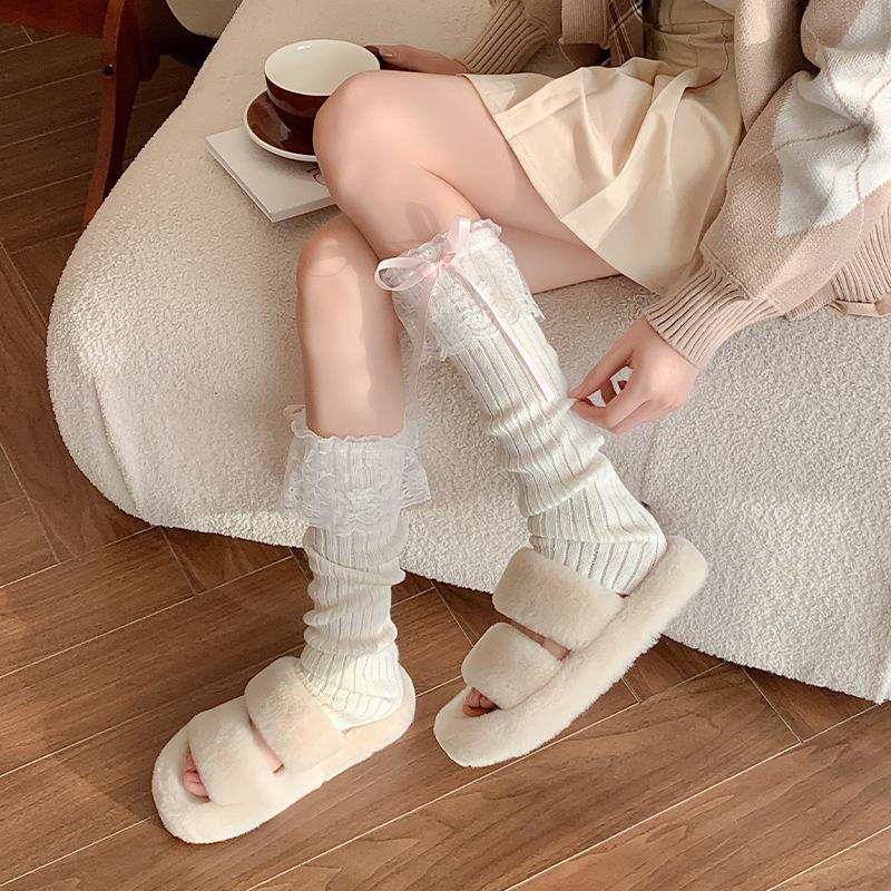 Гетры женские Лолита кружевные носки с рюшами чулки милый бант вязаный чехол для ног гольфы JK милые девушки каваи гетры