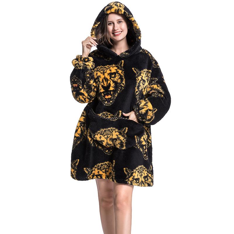 Пижама Теплая удлиненная толстовка с капюшоном Носимое одеяло