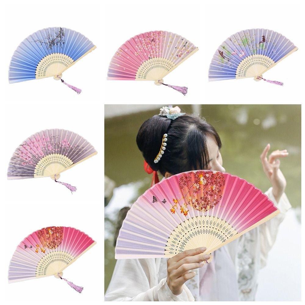 Портативный веер ручной работы в китайском стиле, бамбуковый, реквизит для танцевального выступления, антикварный складной веер с цветочным узором, украшение для дома, танцевальный веер