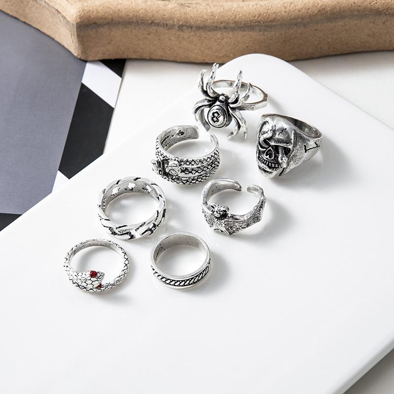 7 шт./компл. панк-змеиные кольца для женщин, готический паук, мужские ювелирные изделия, подарочные аксессуары