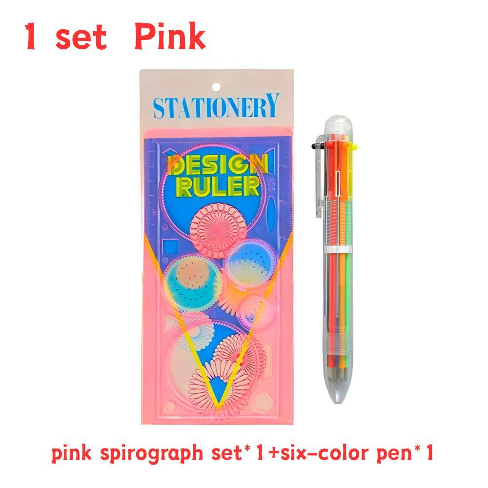 1 Set Plastic Spirograph Drawing Kit Include 1 Set Spirograph & 1pcs Six-color Ballpoint Pen Colorful Doodle Gift YMY