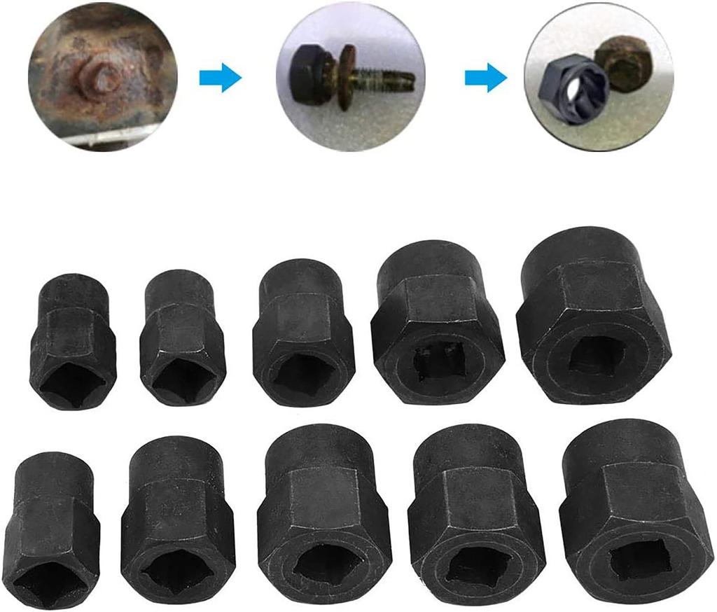 10 шт. шестигранный инструмент для снятия гаек и болтов 9-19 мм с коробкой для снятия поврежденных, мертвых, ржавых, закругленных болтов
