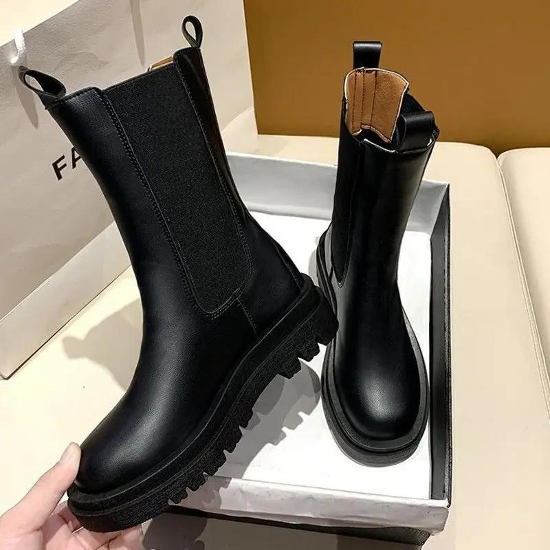 Модные полусапоги челси для женщин, белые туфли на платформе до середины голени, женские шикарные и элегантные по акции, качественные, новинки 2000 года в готическом стиле