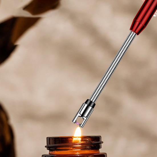 1 Set Electric Igniter USB Rechargeable Windproof LED Power Display Pulse Igniter Stick with Long Handle for Outdoor Home