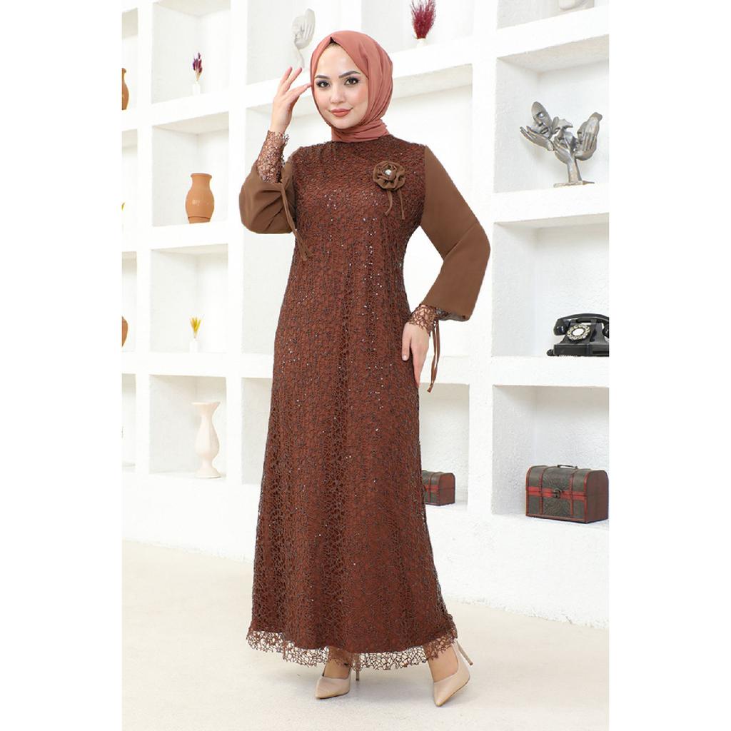 Женская одежда Вечернее платье Модное сетчатое вечернее платье в стиле хиджаб с блестками и розами 2517 Темно-синий