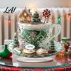 Office Desk Xmas Ornament Cartoon Christmas Coffee Cup House Ornaments 2D Acrylic Tree Tabletop Creative Figurine Decor Mini Holiday Home Decor for