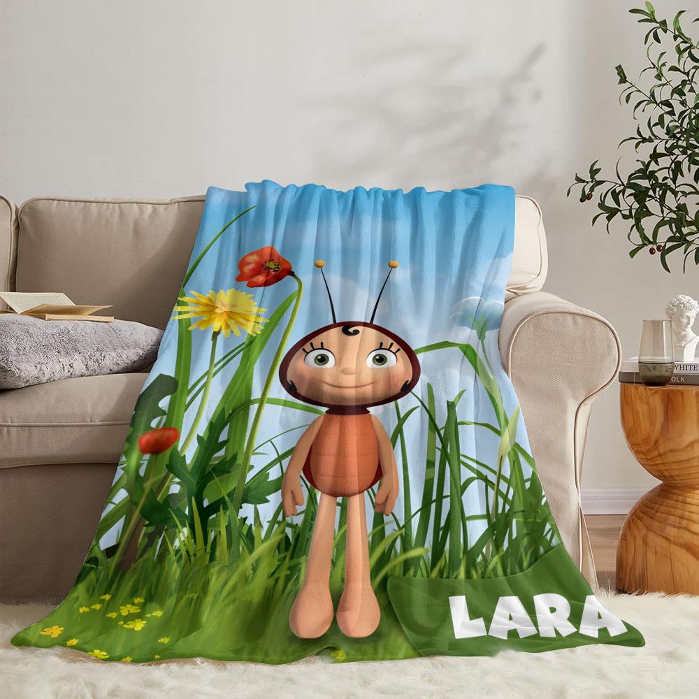 GUOYU Blanket MMaya The Bee With Flowers Throw Soft Flannel Throw Summer Blanket Lightweight Cozy Nap Blanket for Sofa Bed Travel