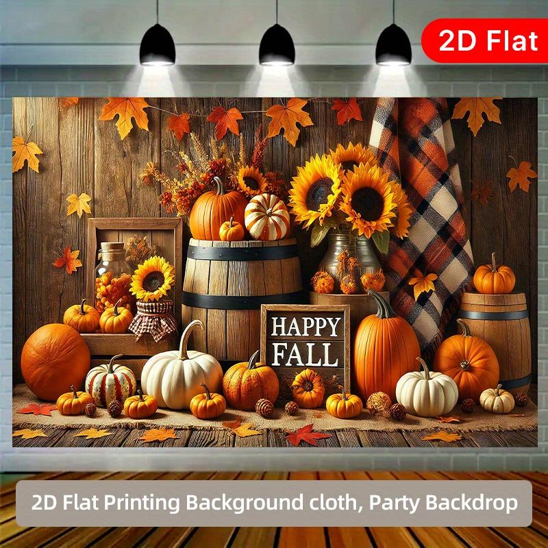 2D plane 1 piece of autumn party banner - Pumpkin and Sunflower autumn decoration strip with "Happy Fall" text