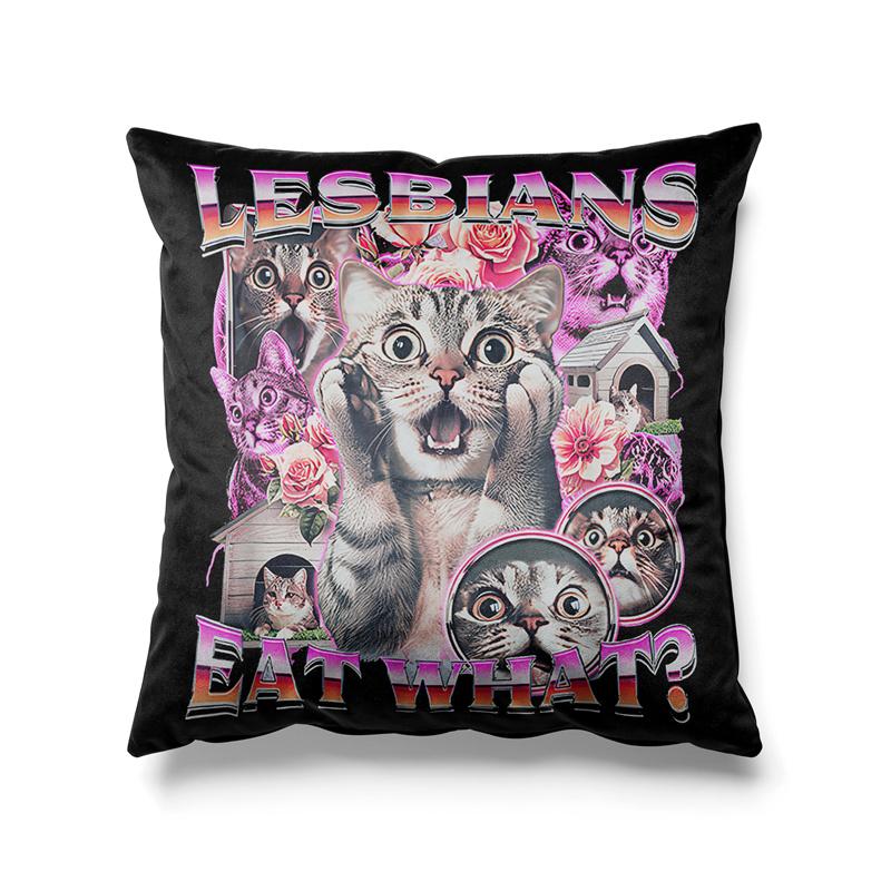 Aertemisi 18'' x 18'' Lesbians Eat What Funny Cat LGBTQ+ Square Throw Pillow Cushion Covers Cases Pillowcases 45cm x 45cm
