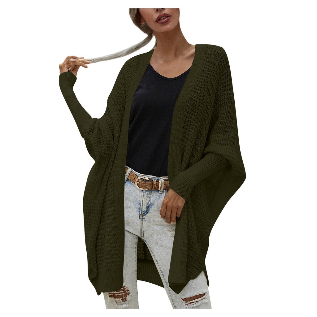 Женская мода вязать кардиган с длинным рукавом свободный однотонный свитер пальто