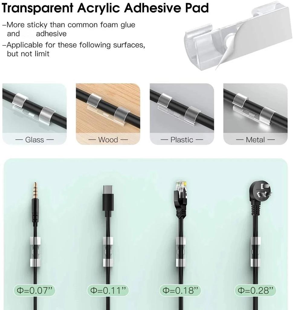 20 прозрачных кабельных органайзеров, самоклеящийся фиксатор, настольный органайзер для дата-кабелей, намотчик для кабеля, кухонная настенная вилка, намотчик для кабеля