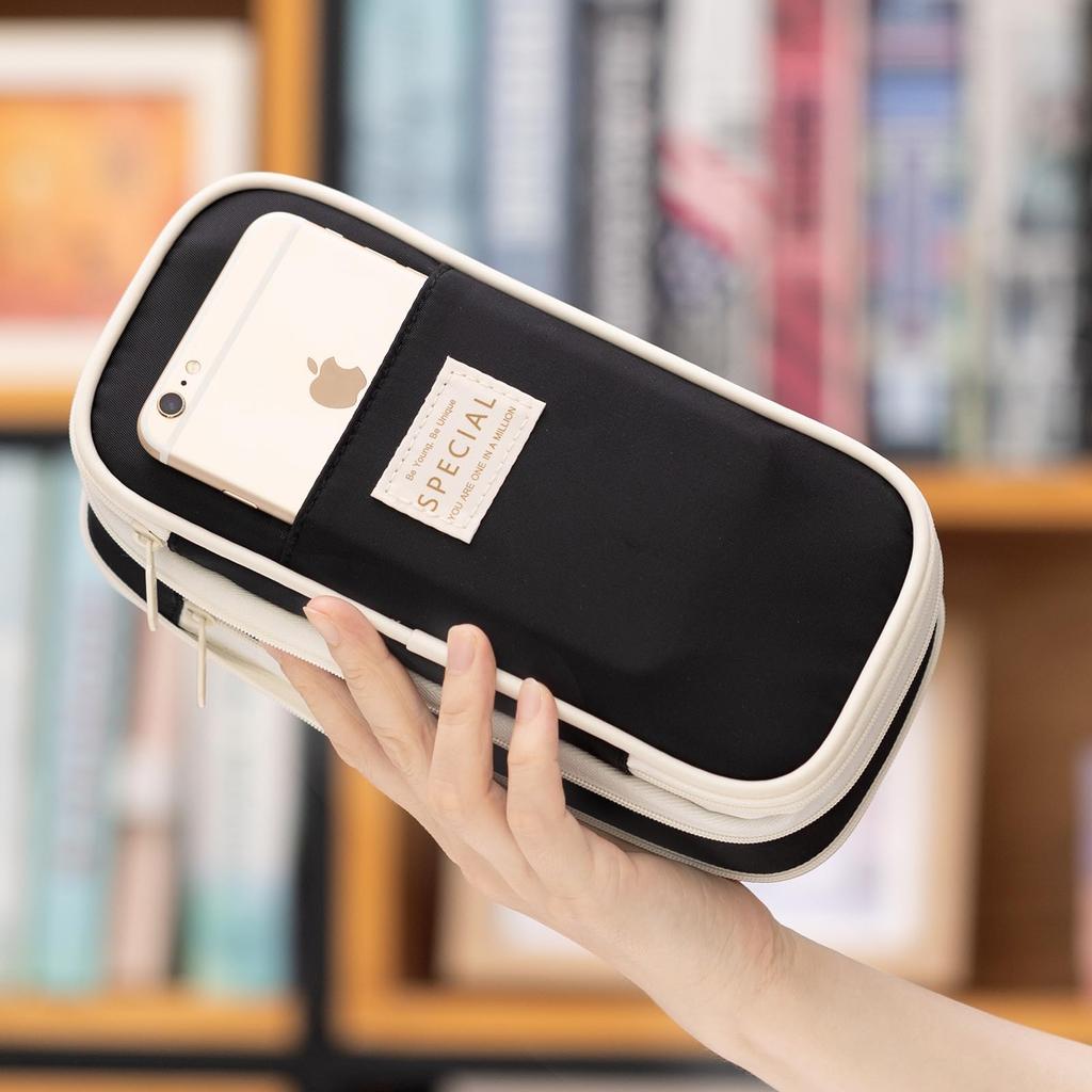 ANGOOBABY Пенал большой вместимости для и мелких предметов Подходит для мальчиков среднего и старшего школьного возраста, для офиса и работы Черный чехол,