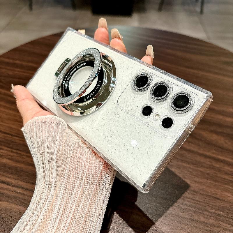 Soft TPU Glitter Silicone Case for Samsung Galaxy S24 Ultra S22 23 Plus S21 FE S20 Note 20 Ultra Ring Magnetic Stand Holder Back Cover